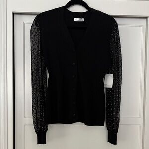 89th & Madison Black Cardigan with Sheer Lace Sleeves